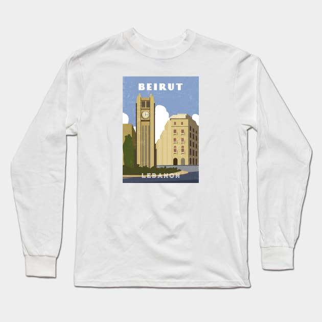 Beirut, Lebanon.Retro travel poster Long Sleeve T-Shirt by GreekTavern